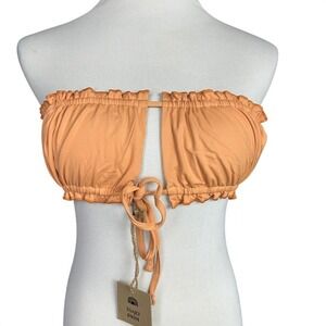NWT‎ Free People X Toast Swim Women's M Ruffle Bandeau Bikini Top Sandstone Tan